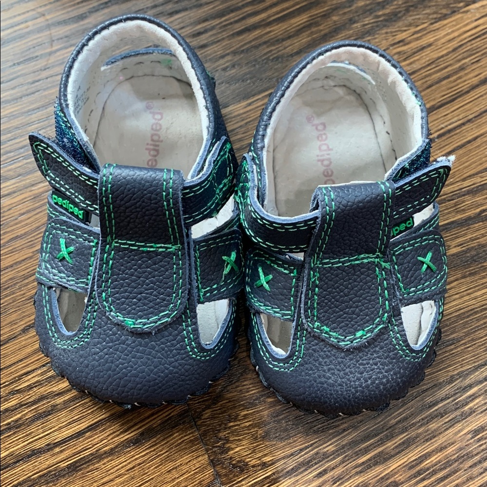 NWT Pediped Soft-Soled Leather Navy and Green Baby Shoes - 0-6mo